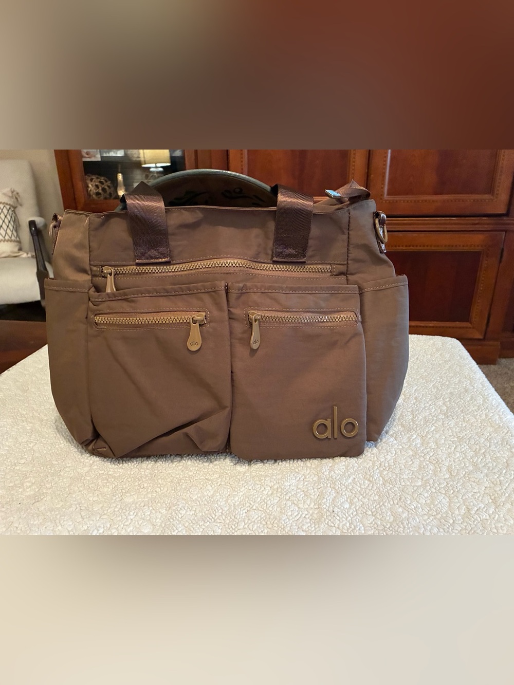 ALO Yoga Brown Nylon Everyday Tote with Front Zip Pockets